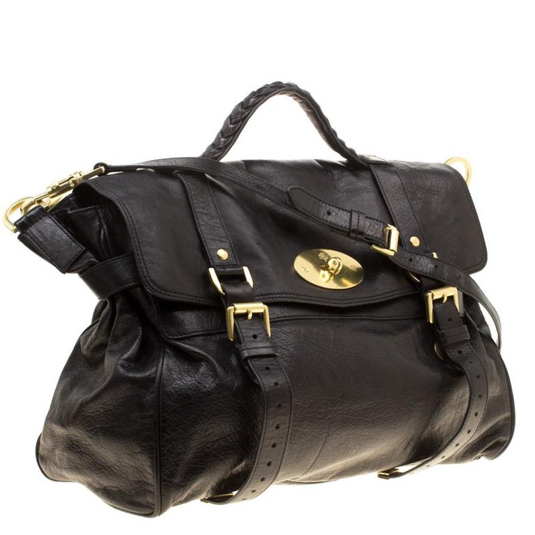 Mulberry Black Leather Oversized Alexa Top Handle Shoulder Bag For Sale