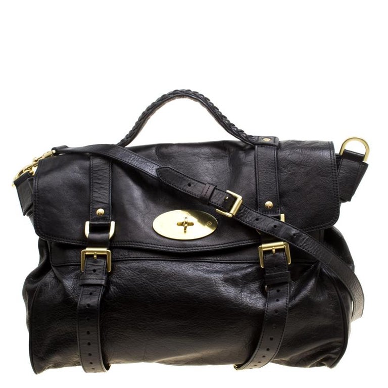 Mulberry Black Leather Oversized Alexa Top Handle Shoulder Bag For Sale ...