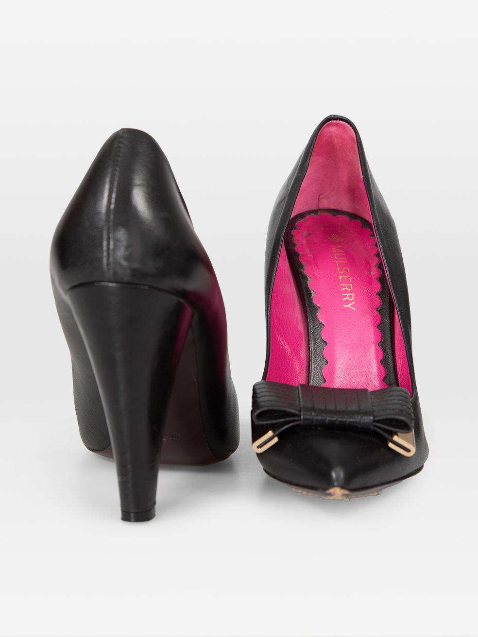 Noir Mulberry Escarpins en cuir noir avec nœud Taille IT 39.5 en vente