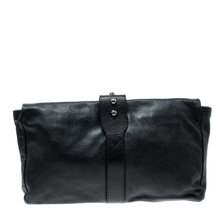 Mulberry Black Leather Push Lock Clutch For Sale at 1stDibs