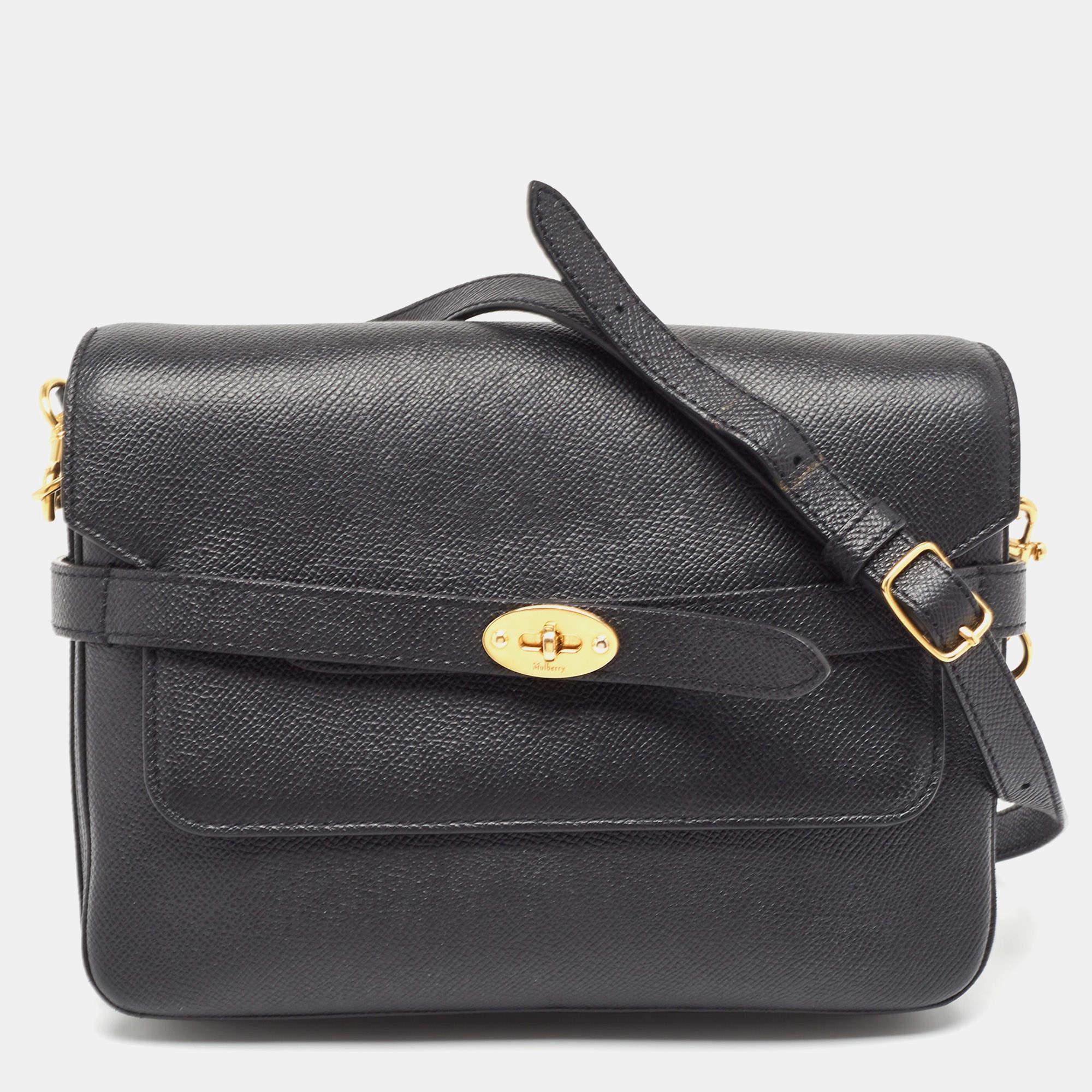 Mulberry Black Leather Small Belted Bayswater Shoulder Bag For Sale 13