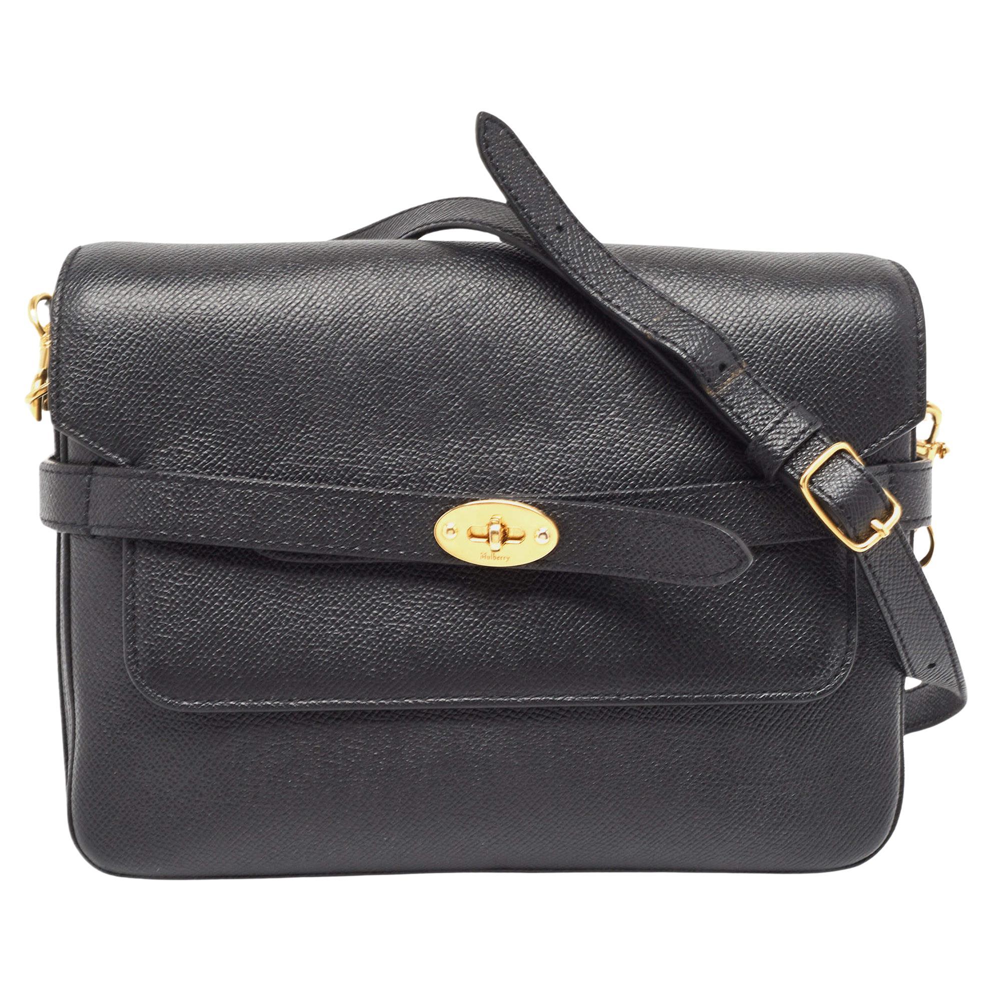 Mulberry Black Leather Small Belted Bayswater Shoulder Bag For Sale