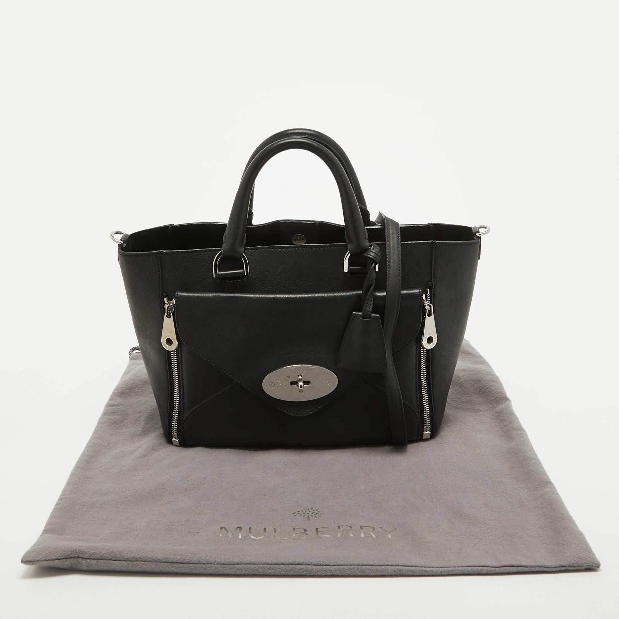 Mulberry Black Leather Small Willow Tote For Sale 11