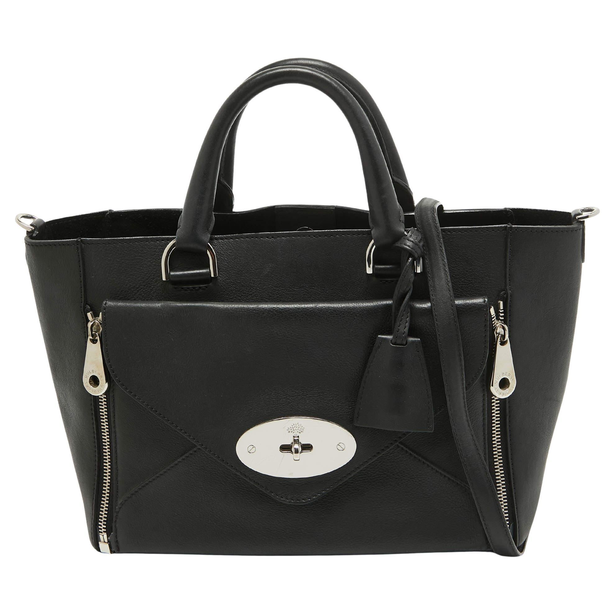 Mulberry Black Leather Small Willow Tote For Sale
