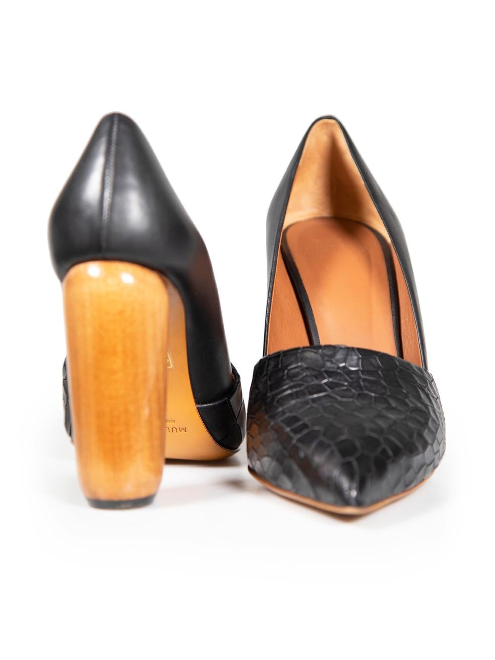 Mulberry Black Mock Croc Effect Wooden Heel Pumps Size IT 39 In Good Condition For Sale In London, GB