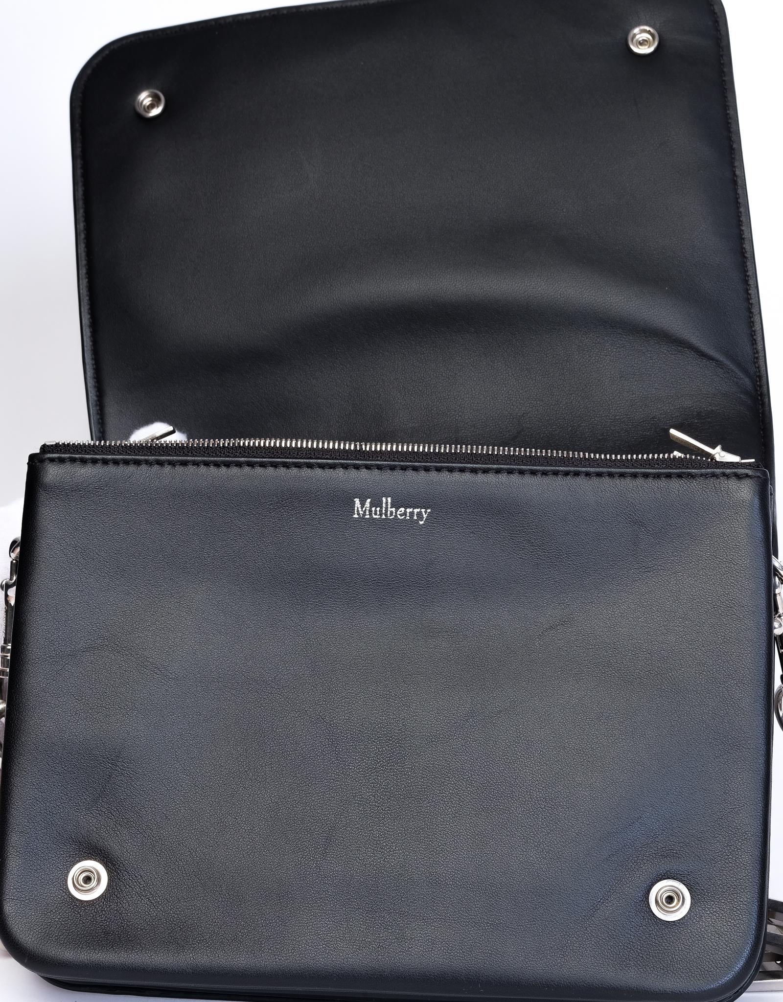 Women's Mulberry Black Ostrich Leg Leather Clifton Shoulder Bag