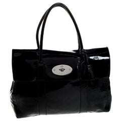 Used Mulberry Black Patent Leather Bayswater Satchel