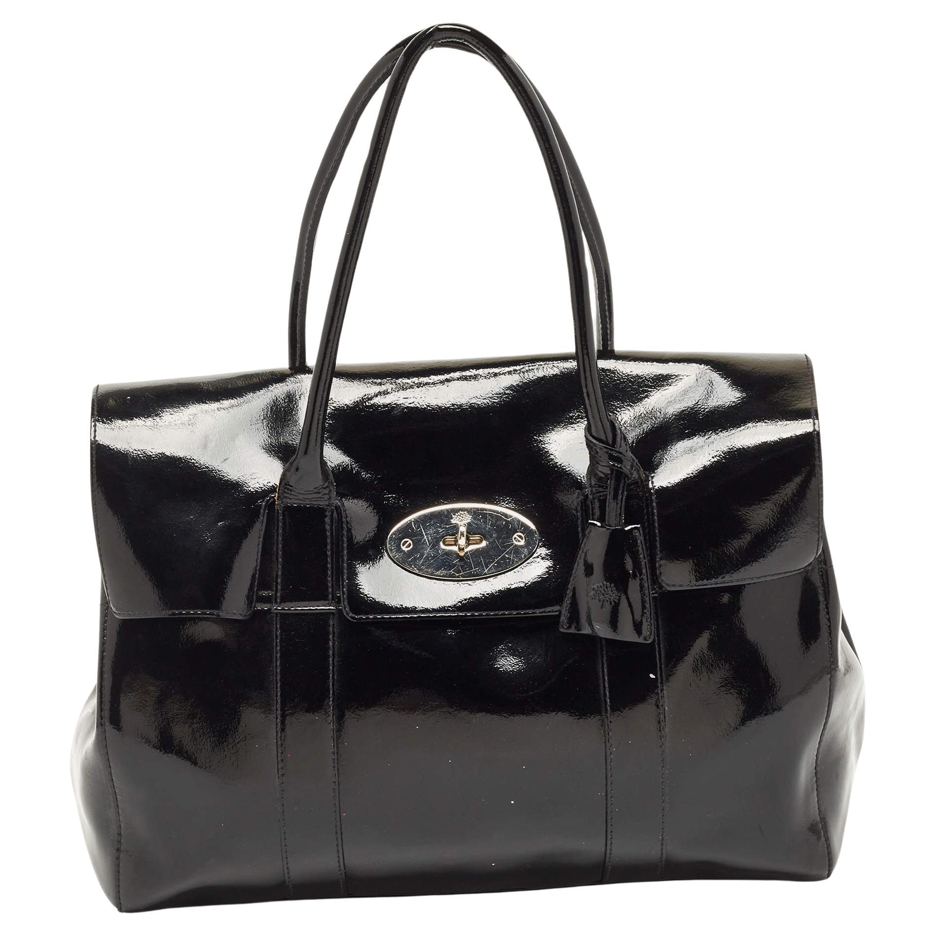 Mulberry Schwarze Bayswater-Umhängetasche aus Lackleder