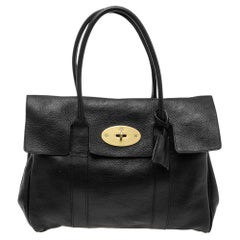 Mulberry Schwarze Bayswater Satchel aus Leder mit Kieselsteinmuster