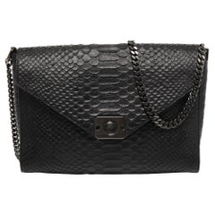 Mulberry Black Python Embossed Leather Delphine Chain Shoulder Bag