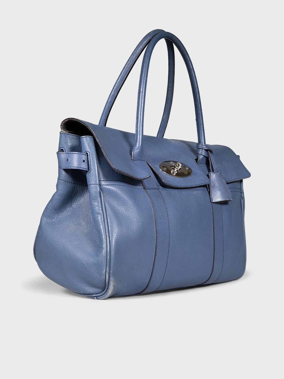 Gray Mulberry Blue Leather Bayswater Handbag For Sale