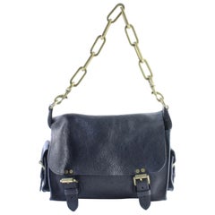Used Mulberry Brooke Chain Flap 30mr0315 Black Leather Shoulder Bag