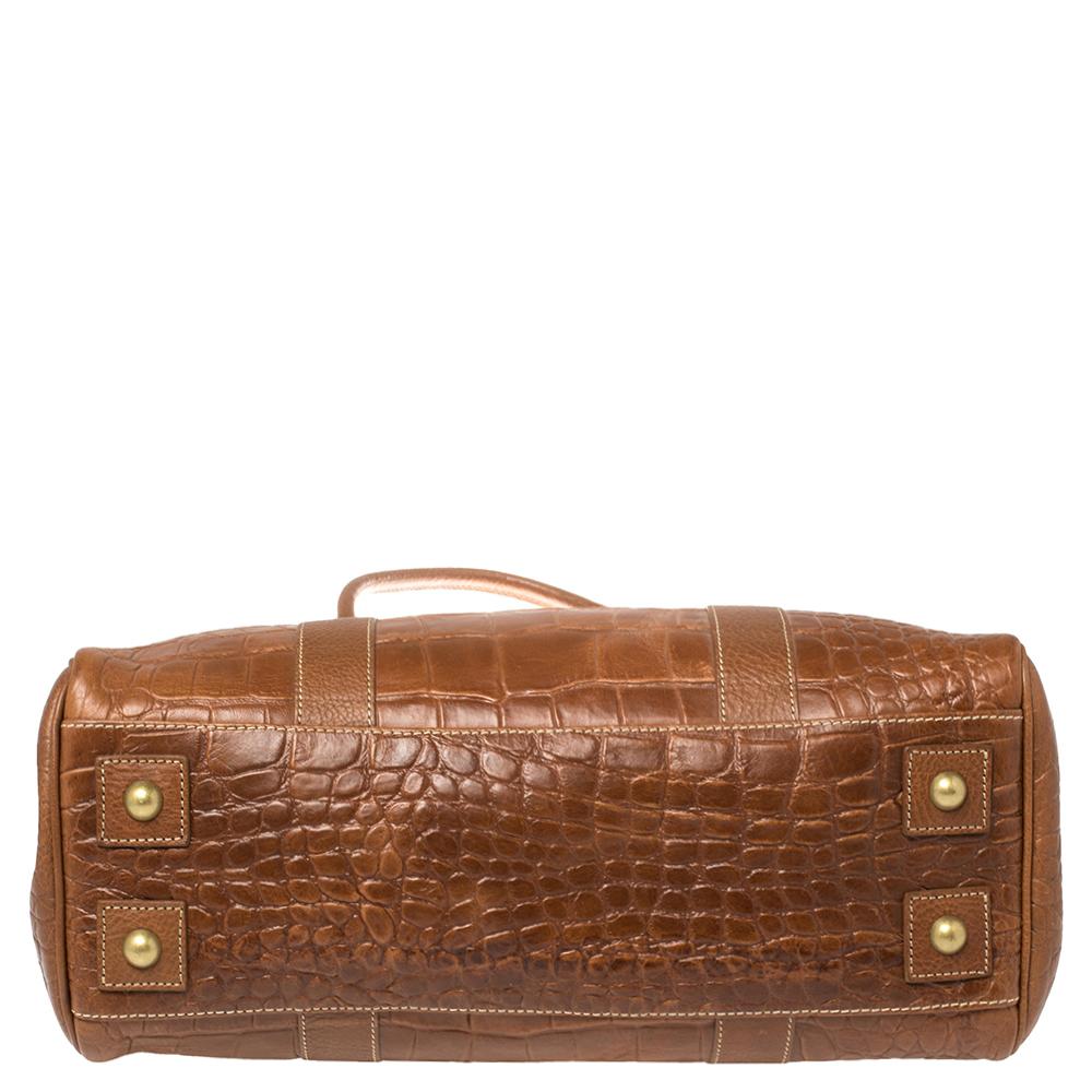 Mulberry Brown Croc Embossed Leather Bayswater Satchel 5