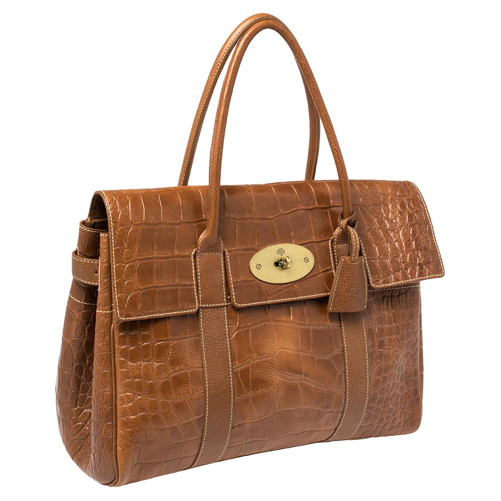 Mulberry Braunes Leder mit Krokoprägung Bayswater Satchel im Zustand „Gut“ in Dubai, Al Qouz 2