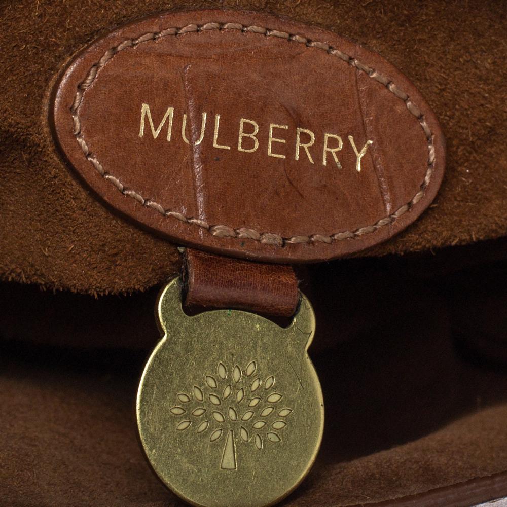 Mulberry Brown Croc Embossed Leather Small Lily Shoulder Bag 3
