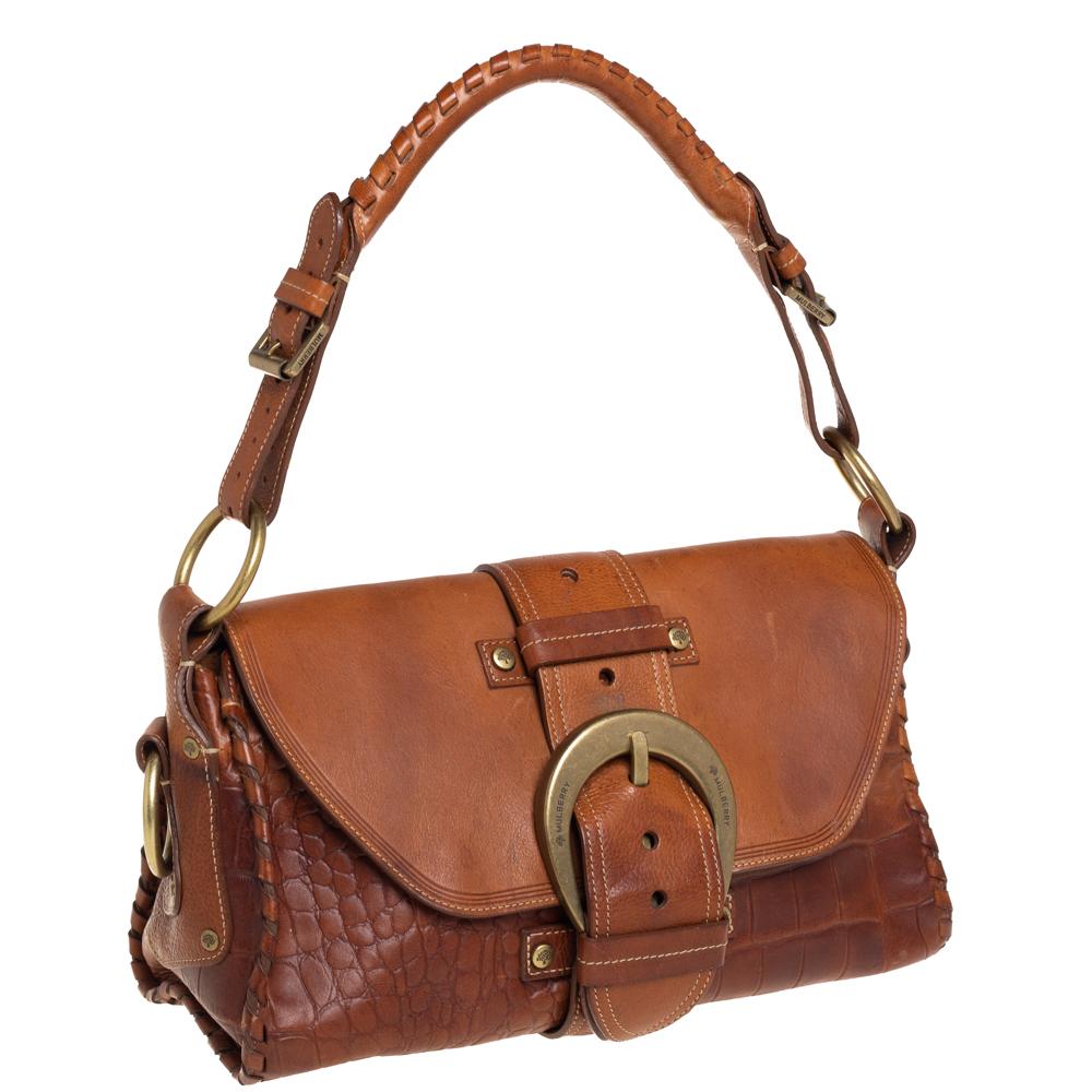 Mulberry Braun Leder Schnalle Klappe Top Handle Tasche Damen