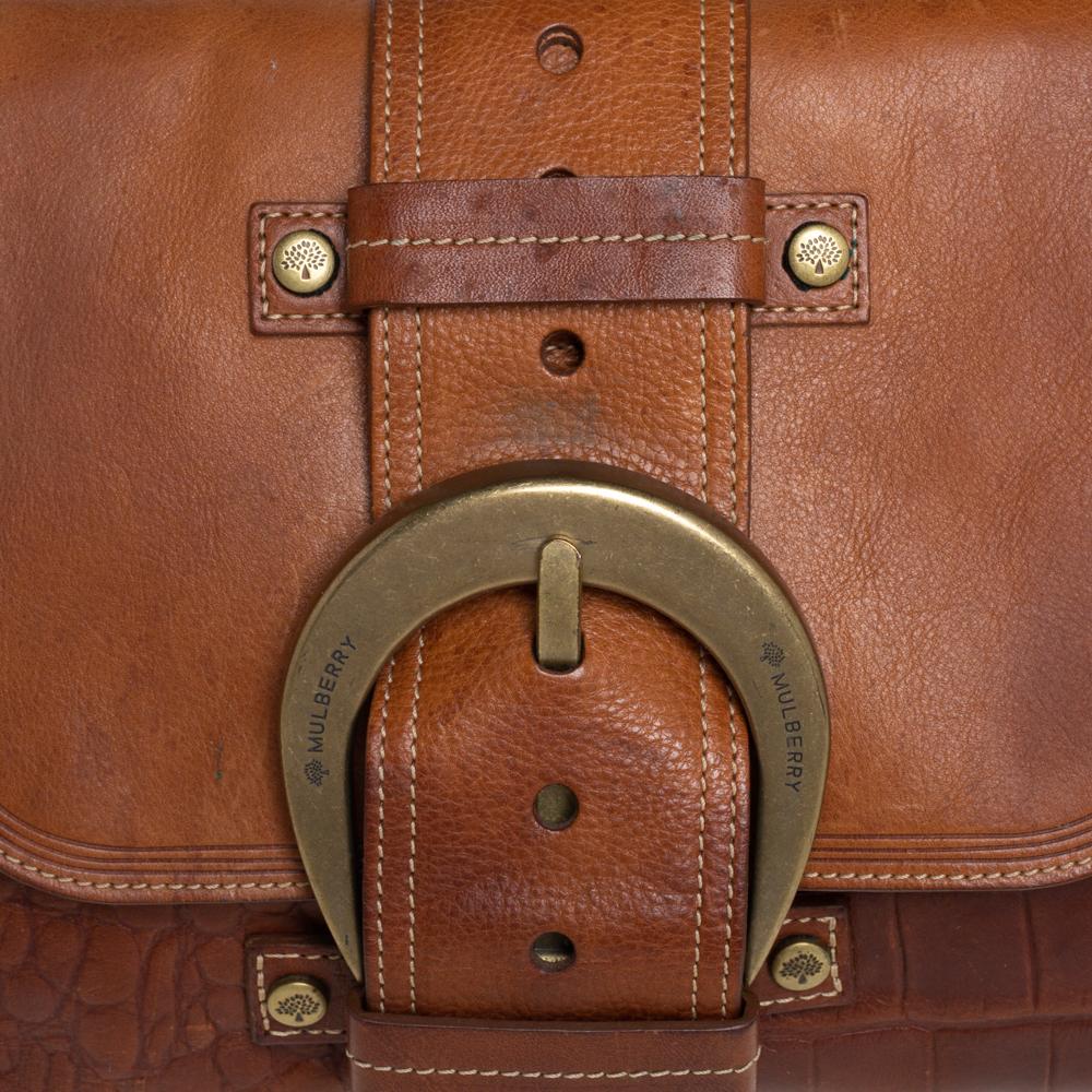 Mulberry Braun Leder Schnalle Klappe Top Handle Tasche 2