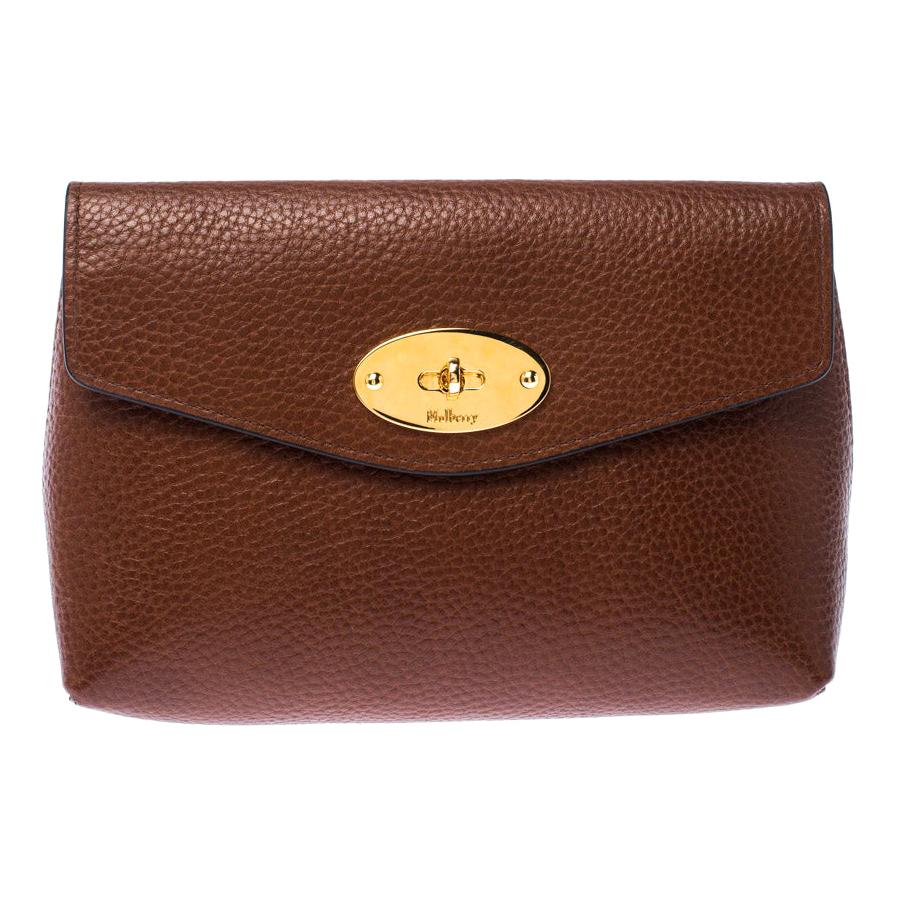 Mulberry Brown Leather Cosmetic Pouch