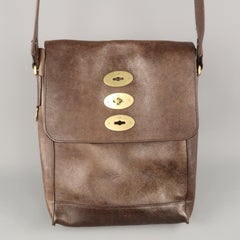 MULBERRY Brown Leather Crossbody Gold Postman Lock Shoulder Bag