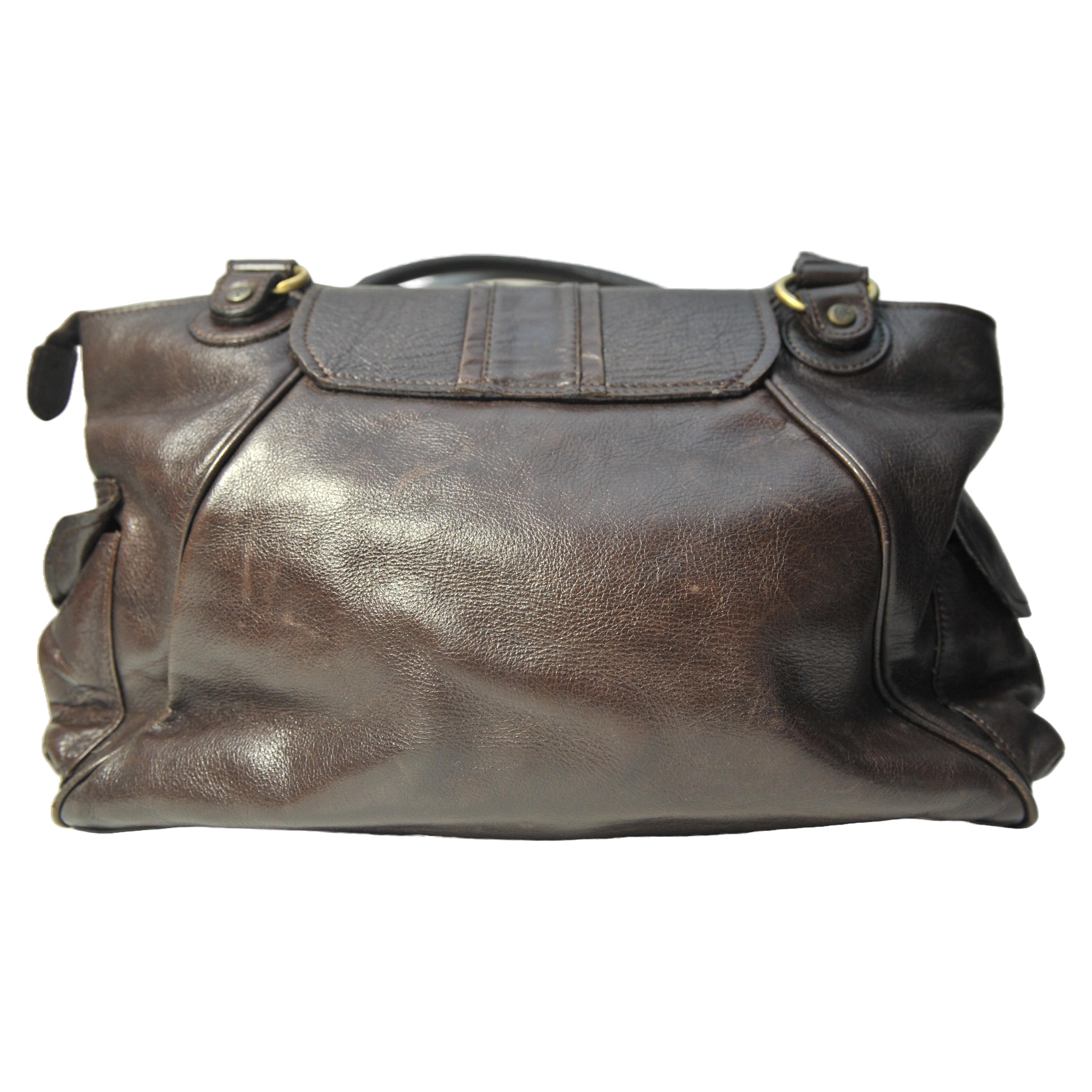 Modern Mulberry Brown Leather Ladies Handbag With Original Maroon Mulberry Dust Bag For Sale