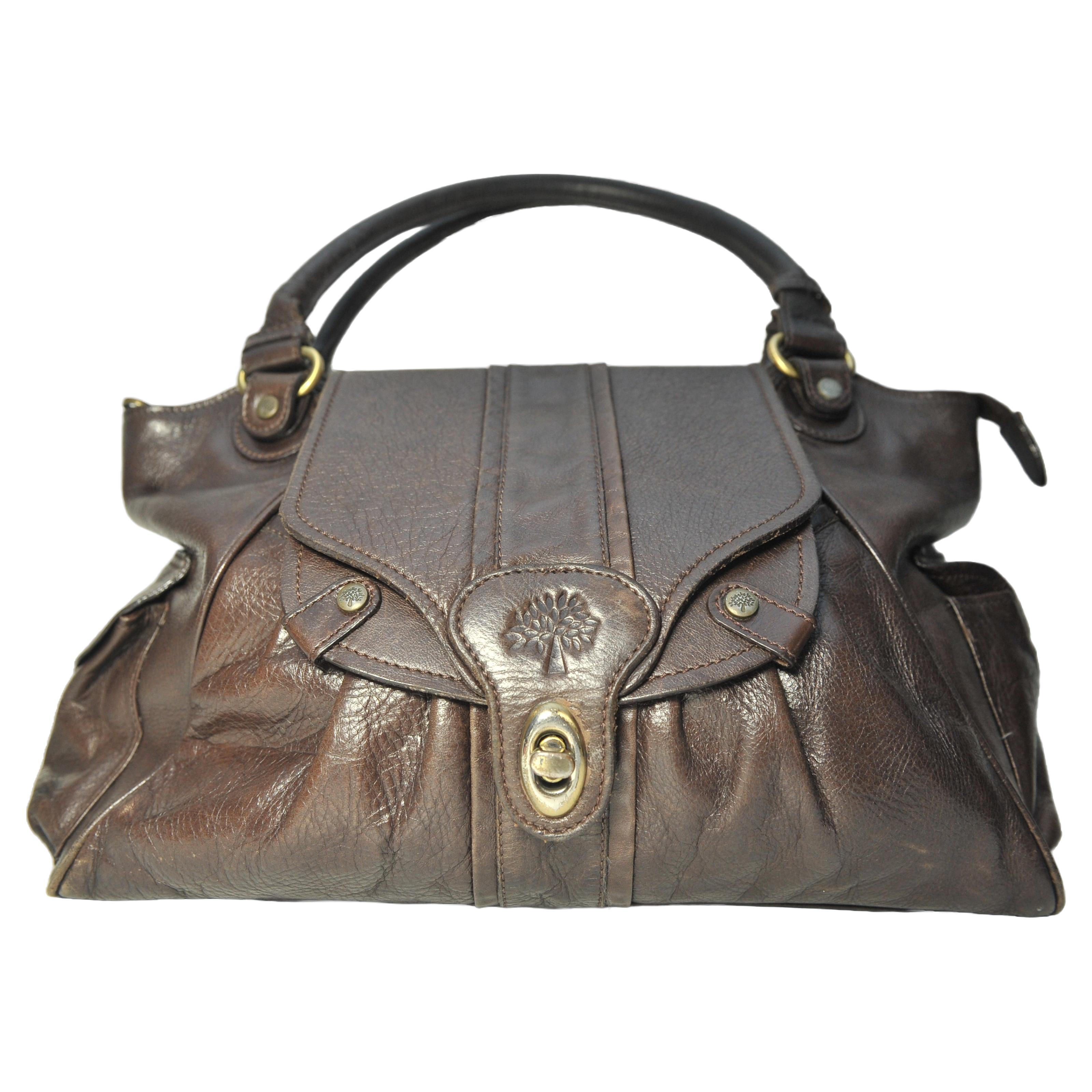 Mulberry Brown Leather Ladies Handbag With Original Maroon Mulberry Dust Bag For Sale