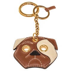 Mulberry Brown Leather Puppy key Chain with leather, gold-tone hardware.  