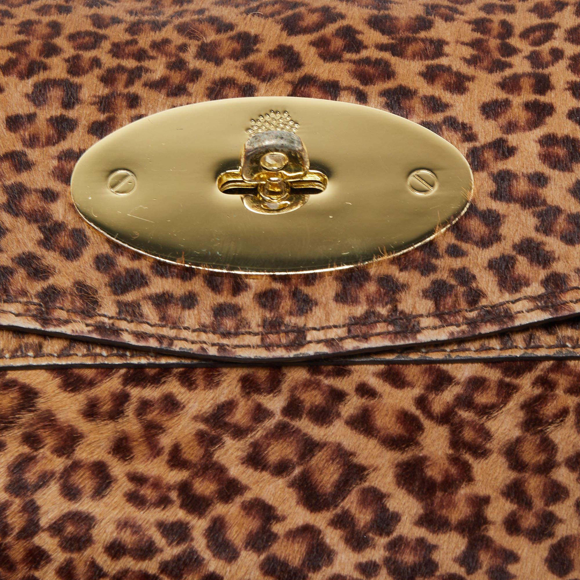 Mulberry Brown Leopard Print Calf Hair Alexa Crossbody Bag In Good Condition In Dubai, Al Qouz 2
