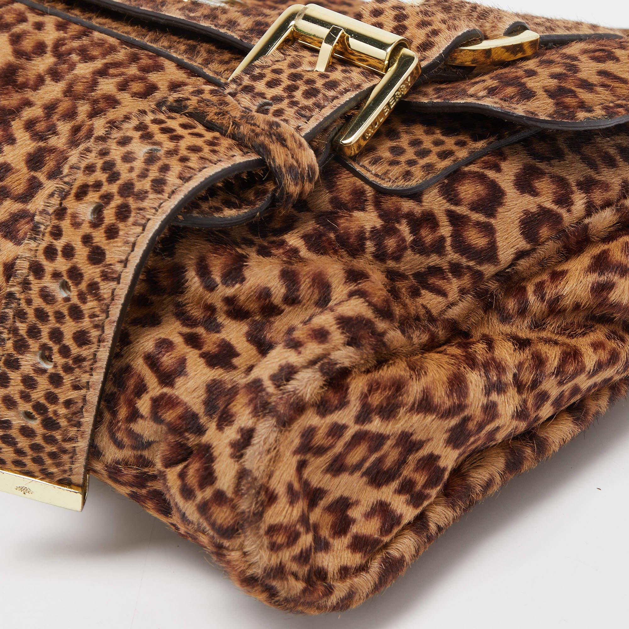 Women's Mulberry Brown Leopard Print Calf Hair Alexa Crossbody Bag