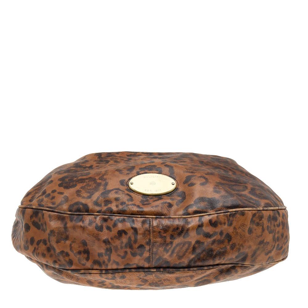 Mulberry Brown Leopard Print Leather Mitzy Hobo In Good Condition For Sale In Dubai, Al Qouz 2