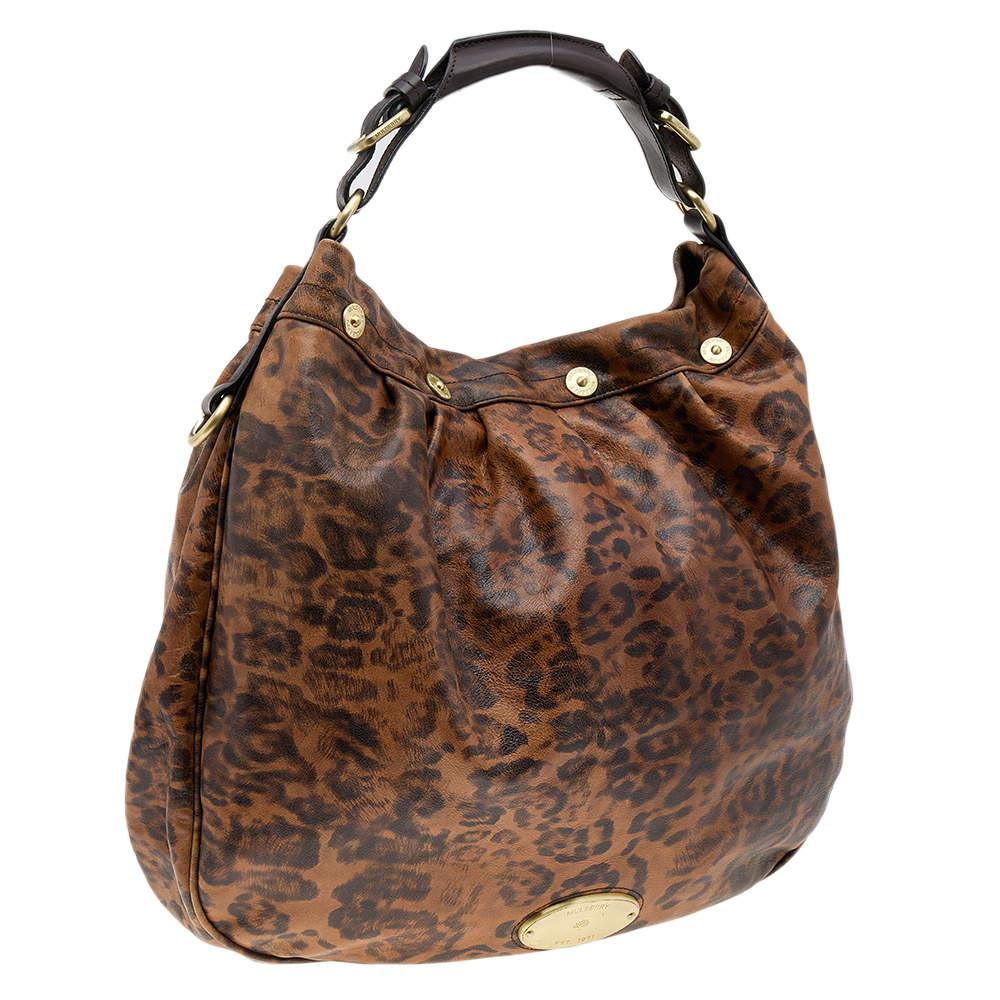 Women's Mulberry Brown Leopard Print Leather Mitzy Hobo For Sale