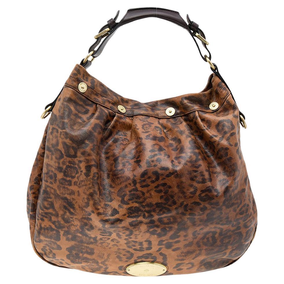Mulberry Brown Leopard Print Leather Mitzy Hobo For Sale