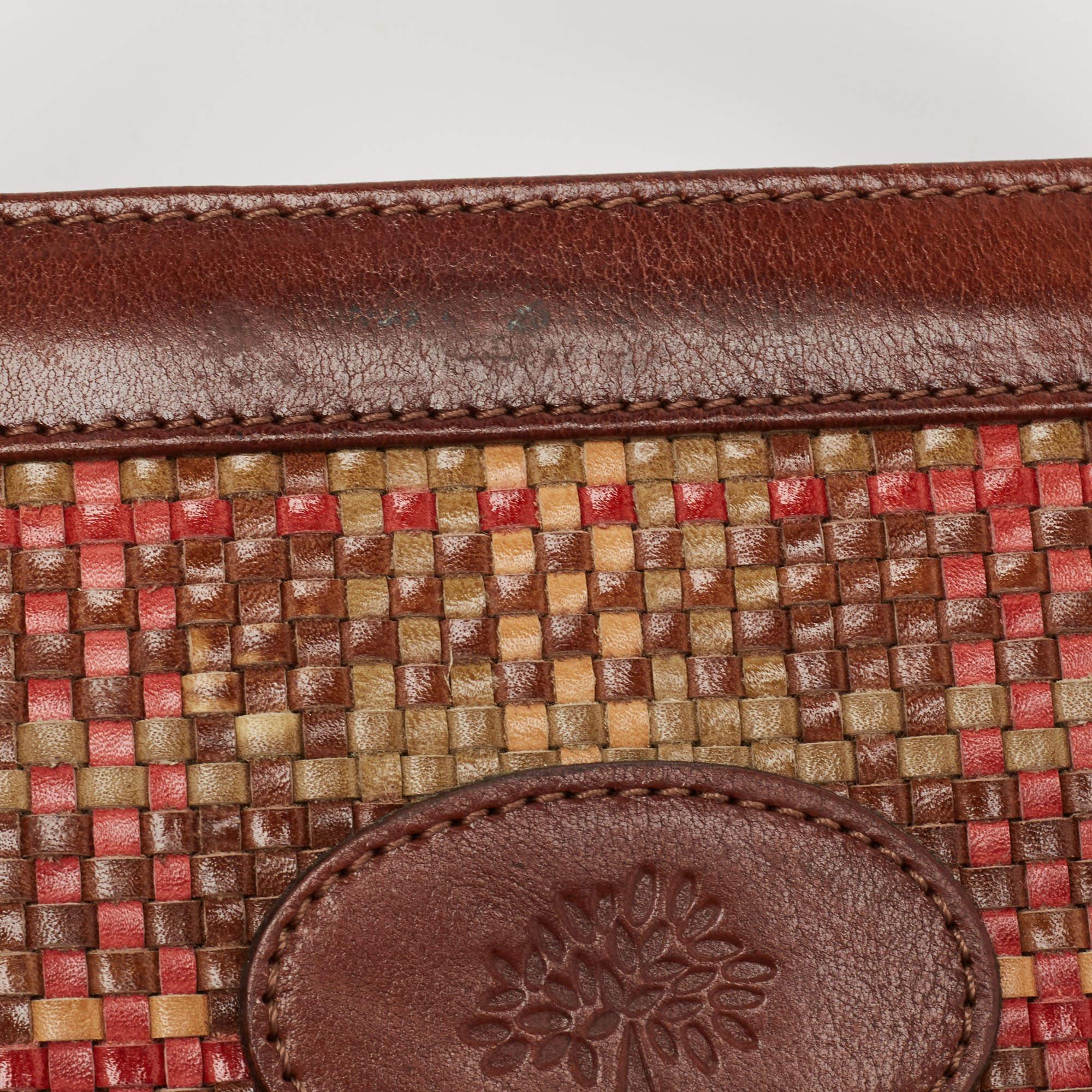 Mulberry Brown/Multicolor Woven Leather Satchel For Sale 6