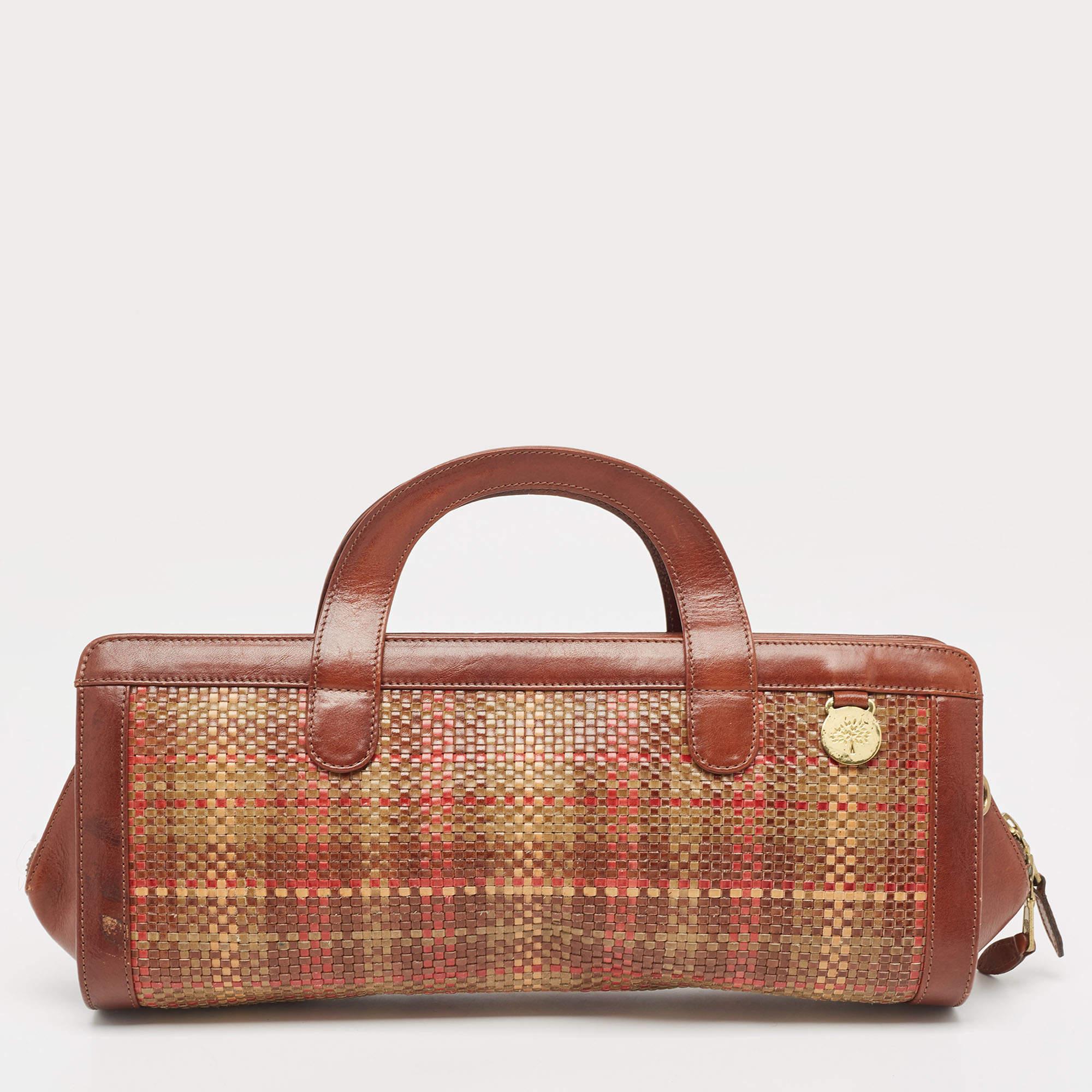Mulberry Brown/Multicolor Woven Leather Satchel For Sale 7