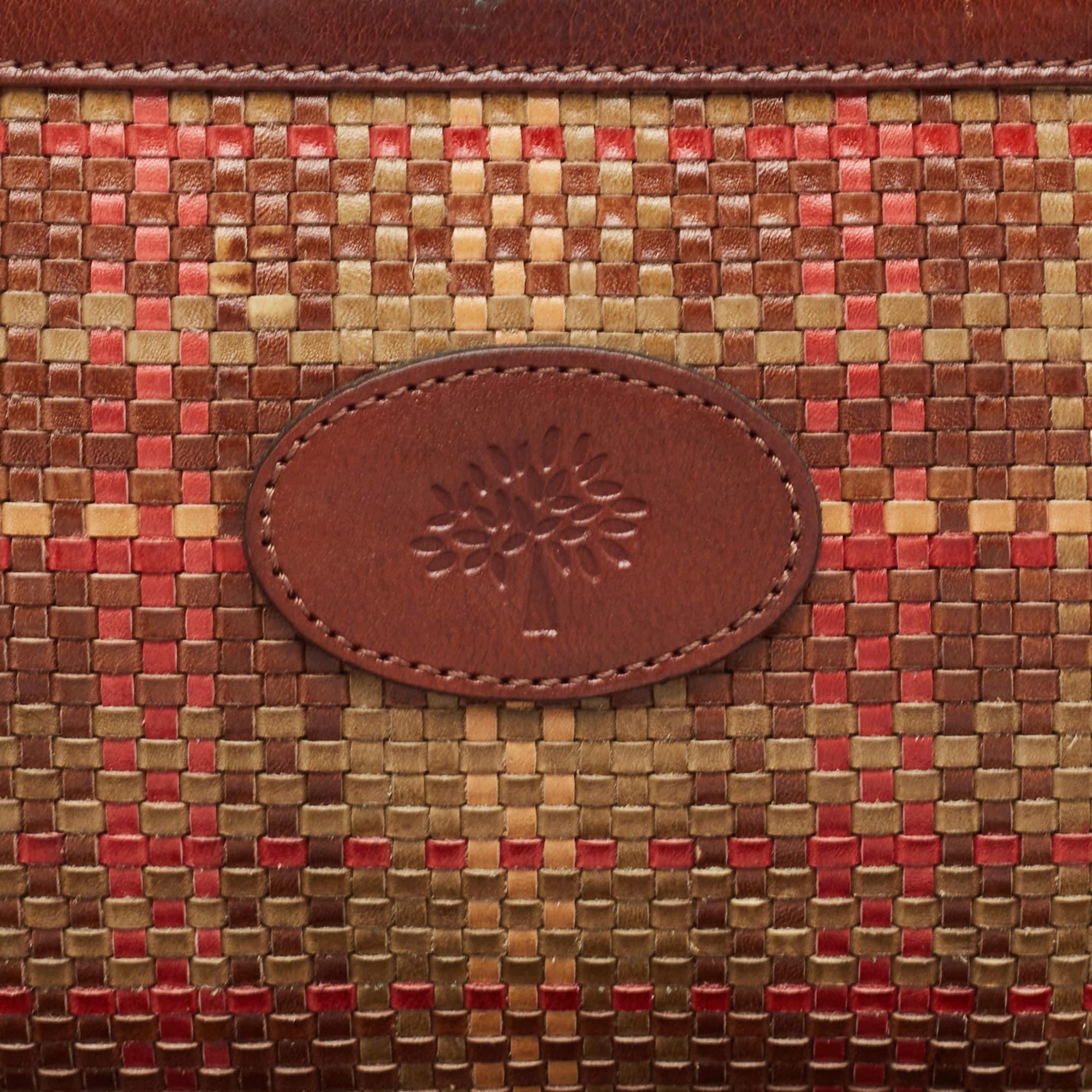 Mulberry Brown/Multicolor Woven Leather Satchel For Sale 5