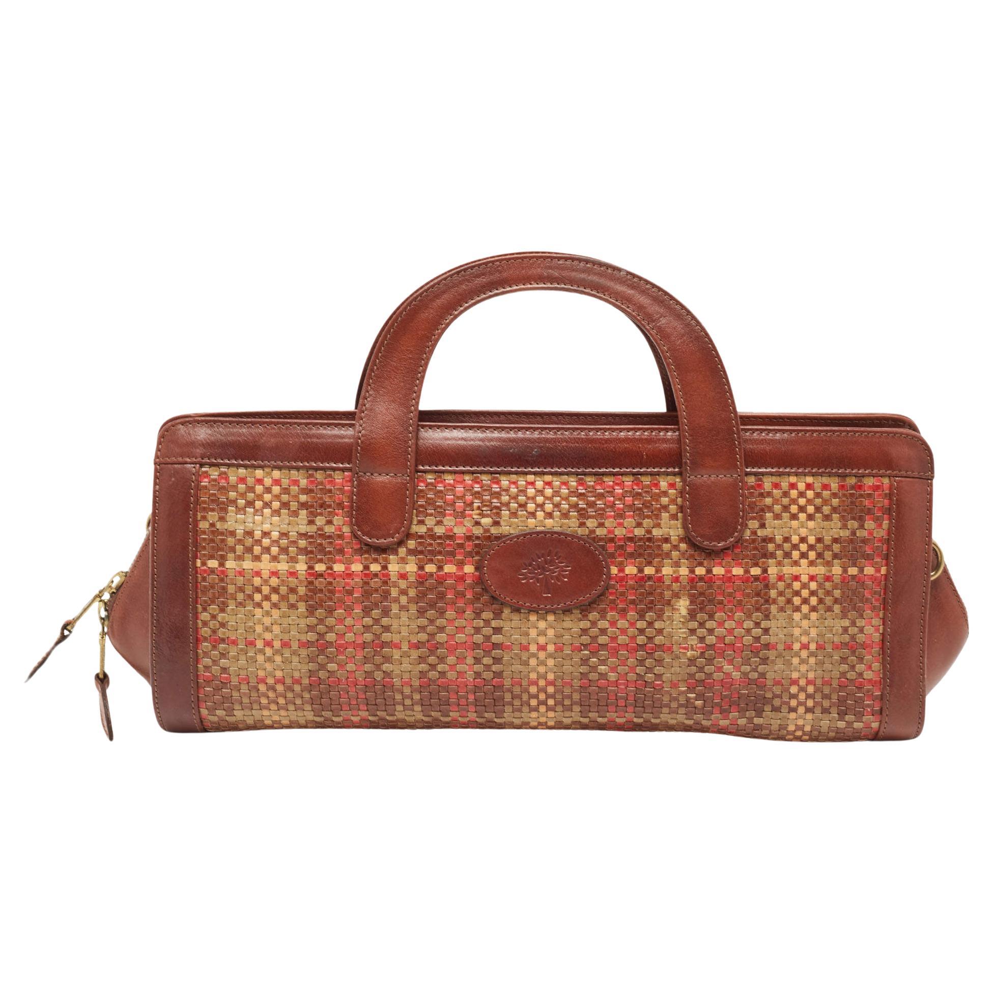 Mulberry Brown/Multicolor Woven Leather Satchel For Sale