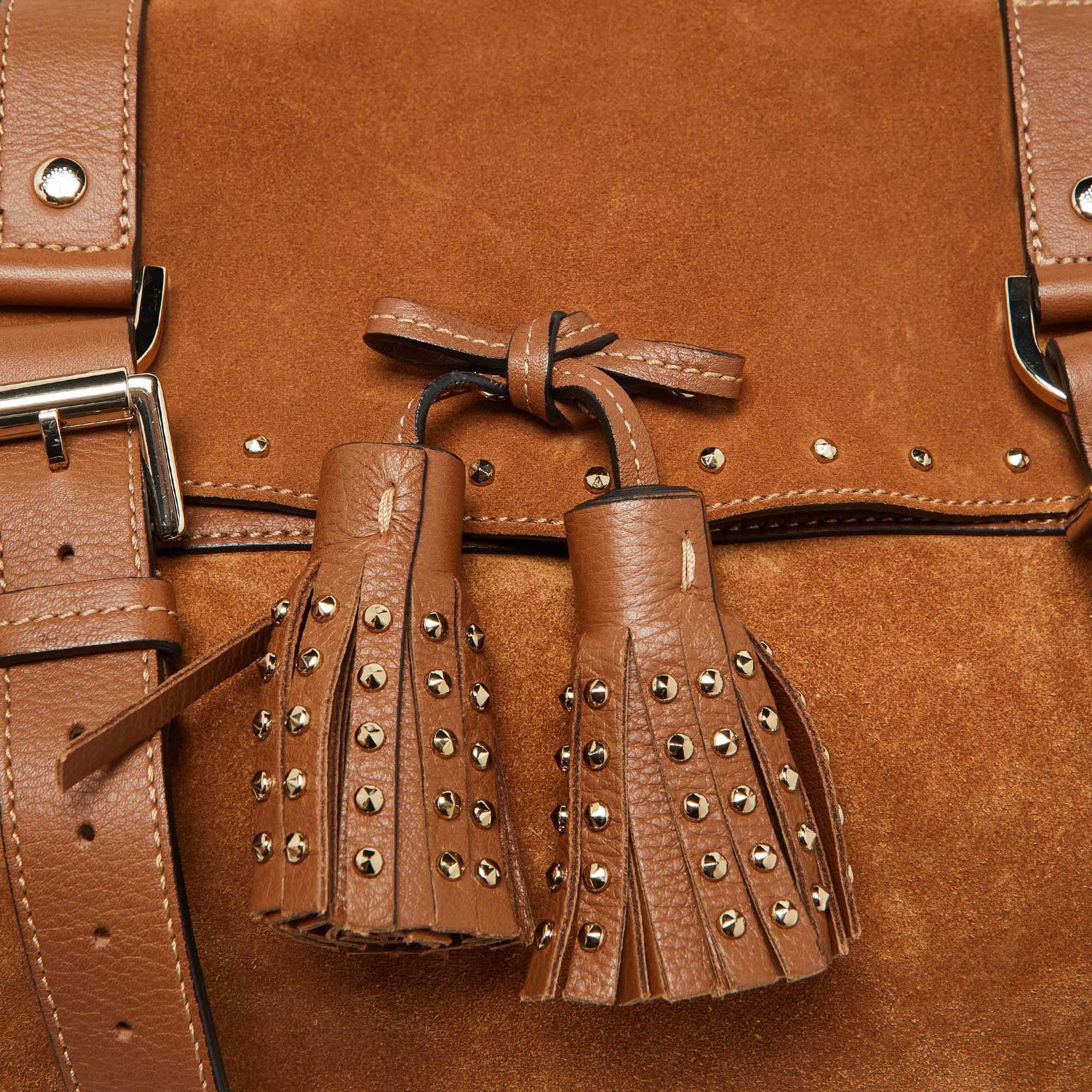 Mulberry Brown Nubuck and Leather Studded Tassel Alexa Satchel 1