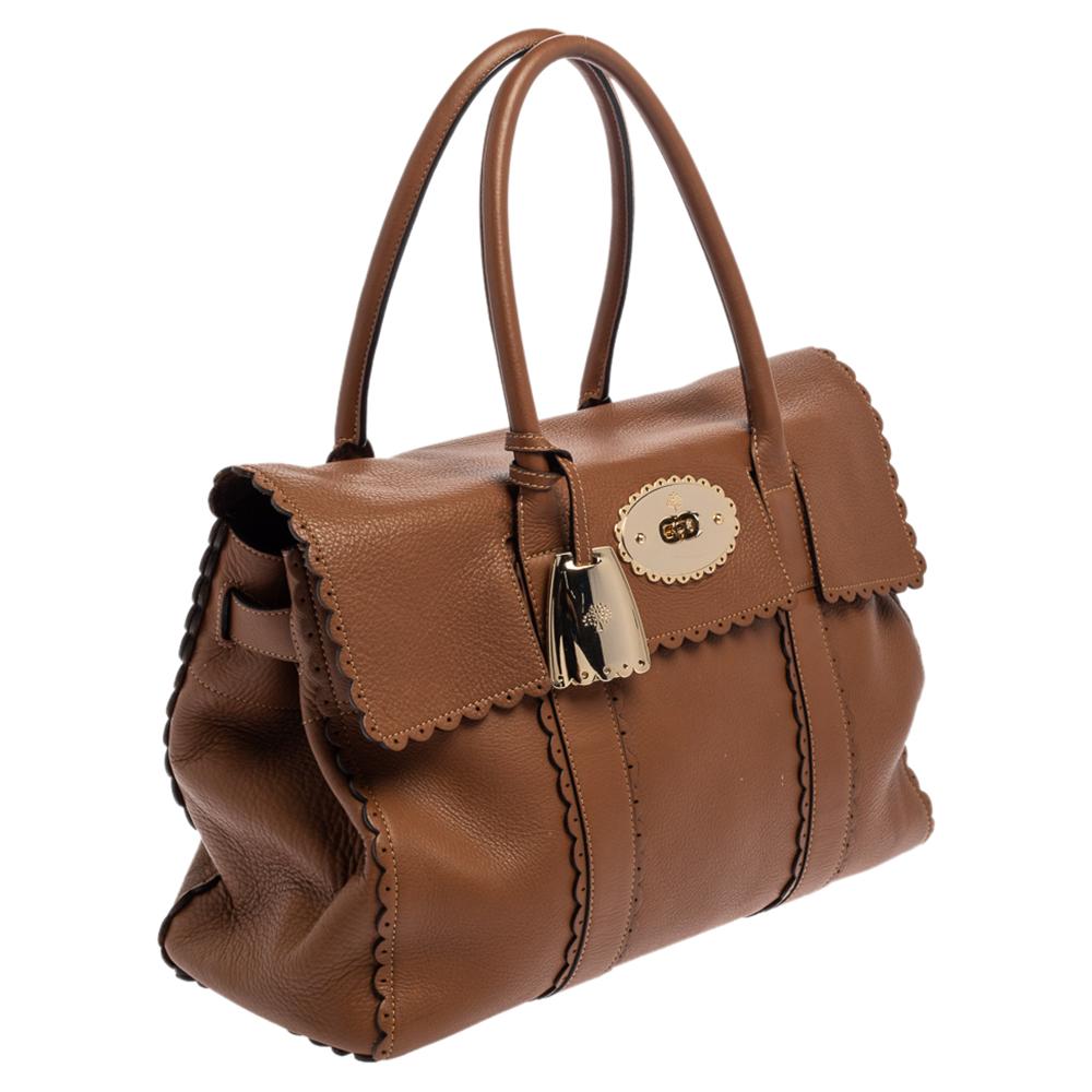 Marron Mulberry - Sac à main Bayswater en cuir festonné marron