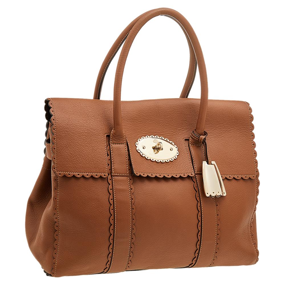 Mulberry Brown Scalloped Leather Bayswater Satchel In Good Condition In Dubai, Al Qouz 2