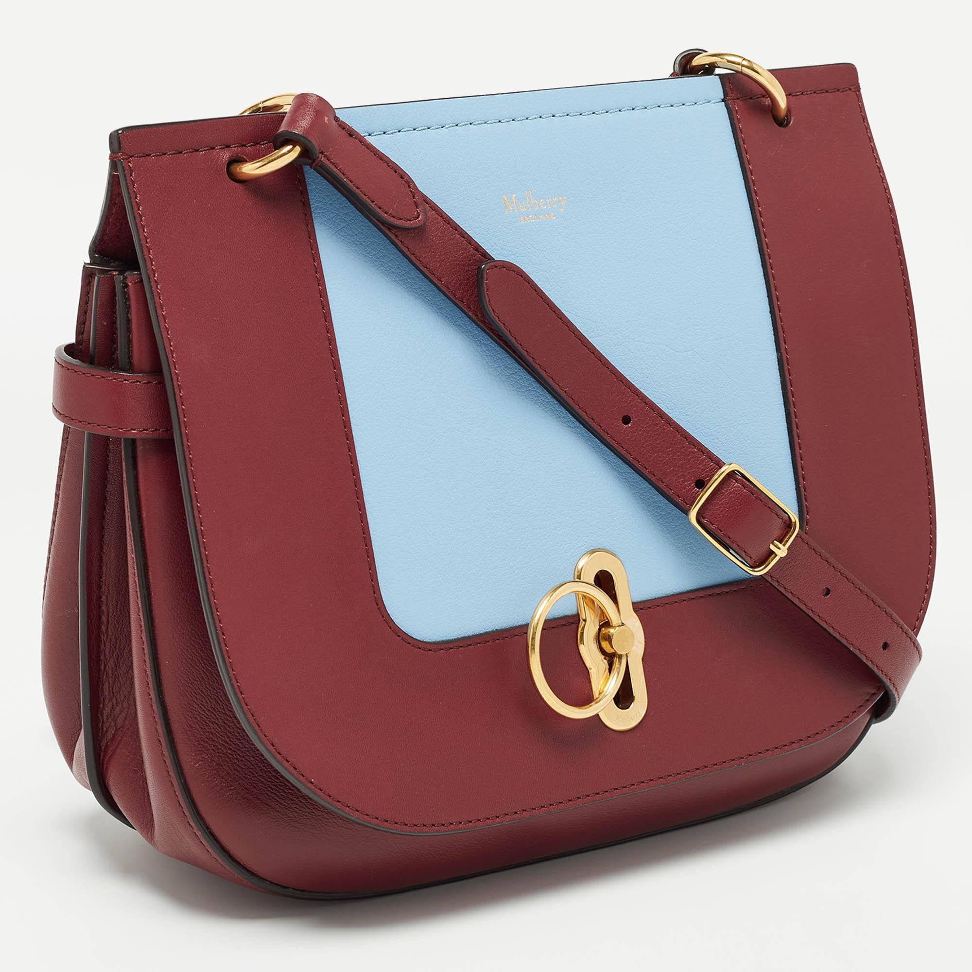 Mulberry Burgundy/Blue Leather Amberley Shoulder Bag In Good Condition In Dubai, Al Qouz 2