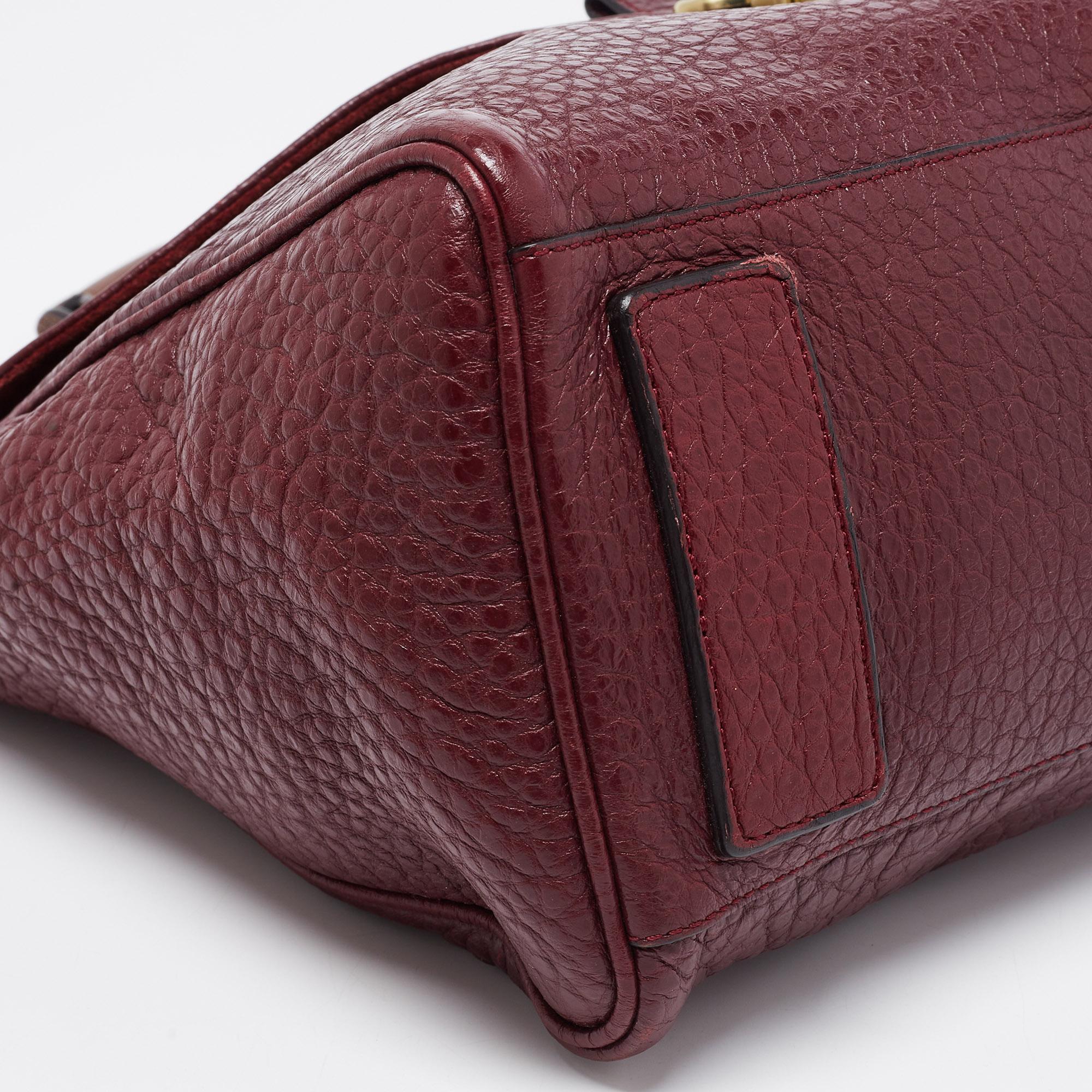 Mulberry Burgundy Grained Leather Polly Push Lock Top Handle Bag In Good Condition In Dubai, Al Qouz 2