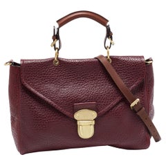 Mulberry Burgundy Grained Leather Polly Push Lock Top Handle Bag