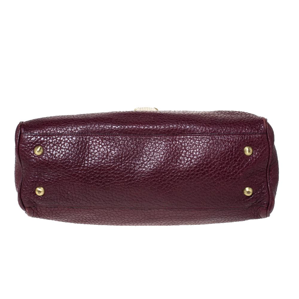 Black Mulberry Burgundy Grained Leather Polly Push Lock Tote