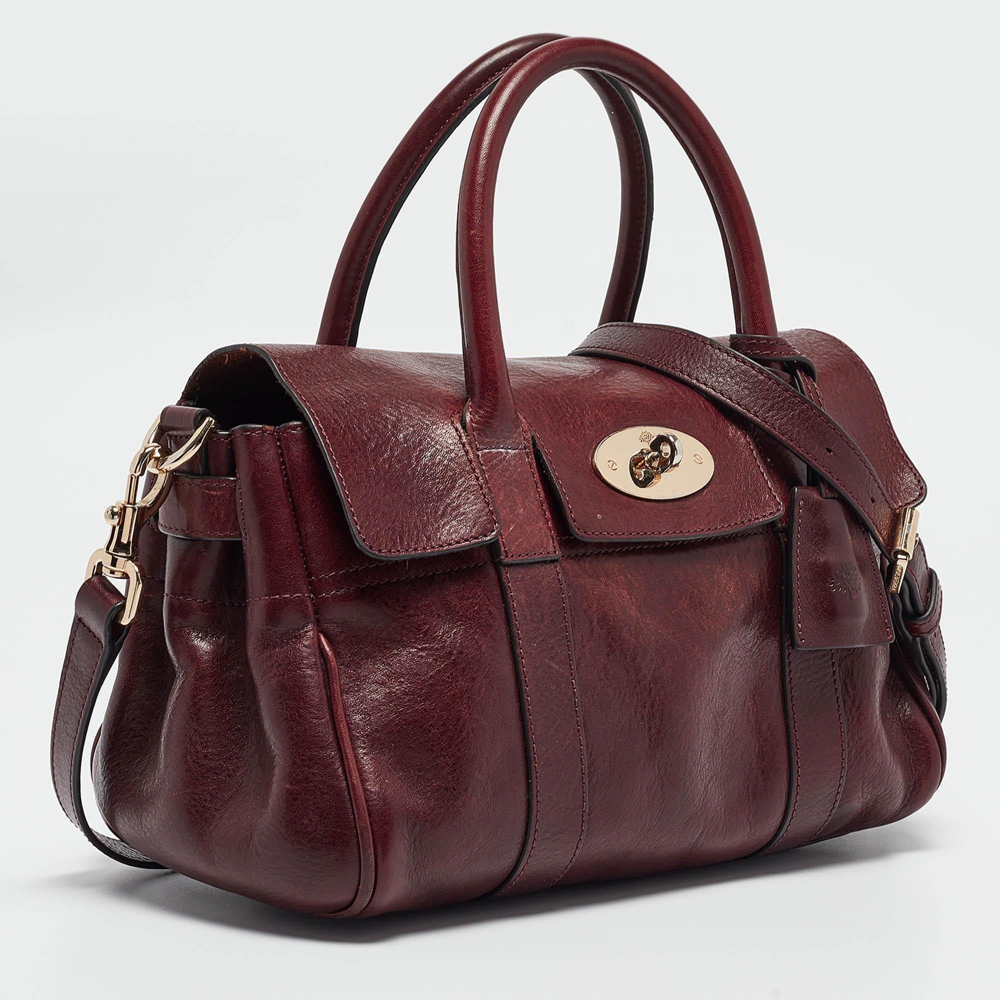 Black Mulberry Burgundy Leather Small Bayswater Satchel