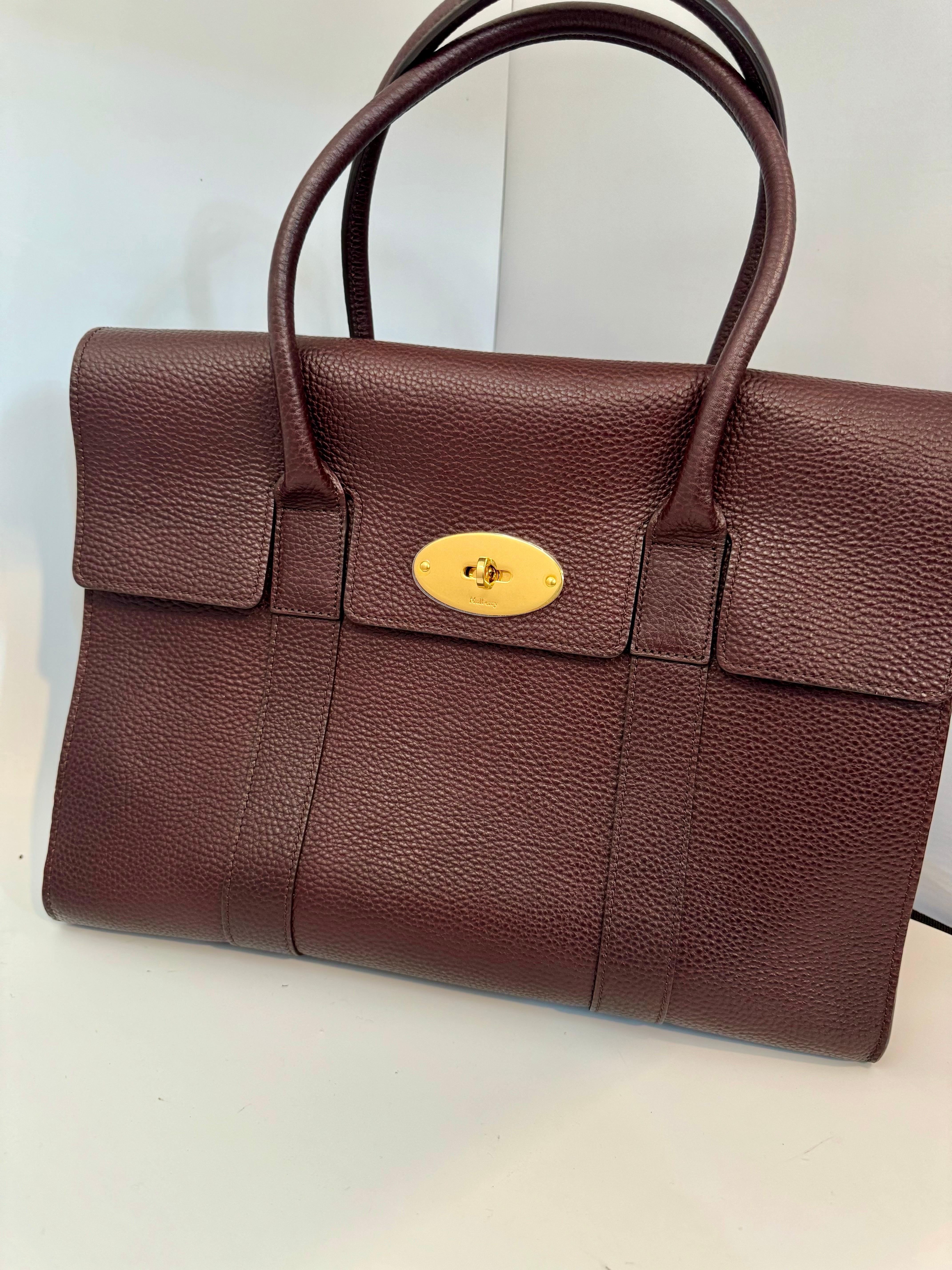 Women's MULBERRY Classic Bayswater bag in grained leather with double handle , Large New For Sale