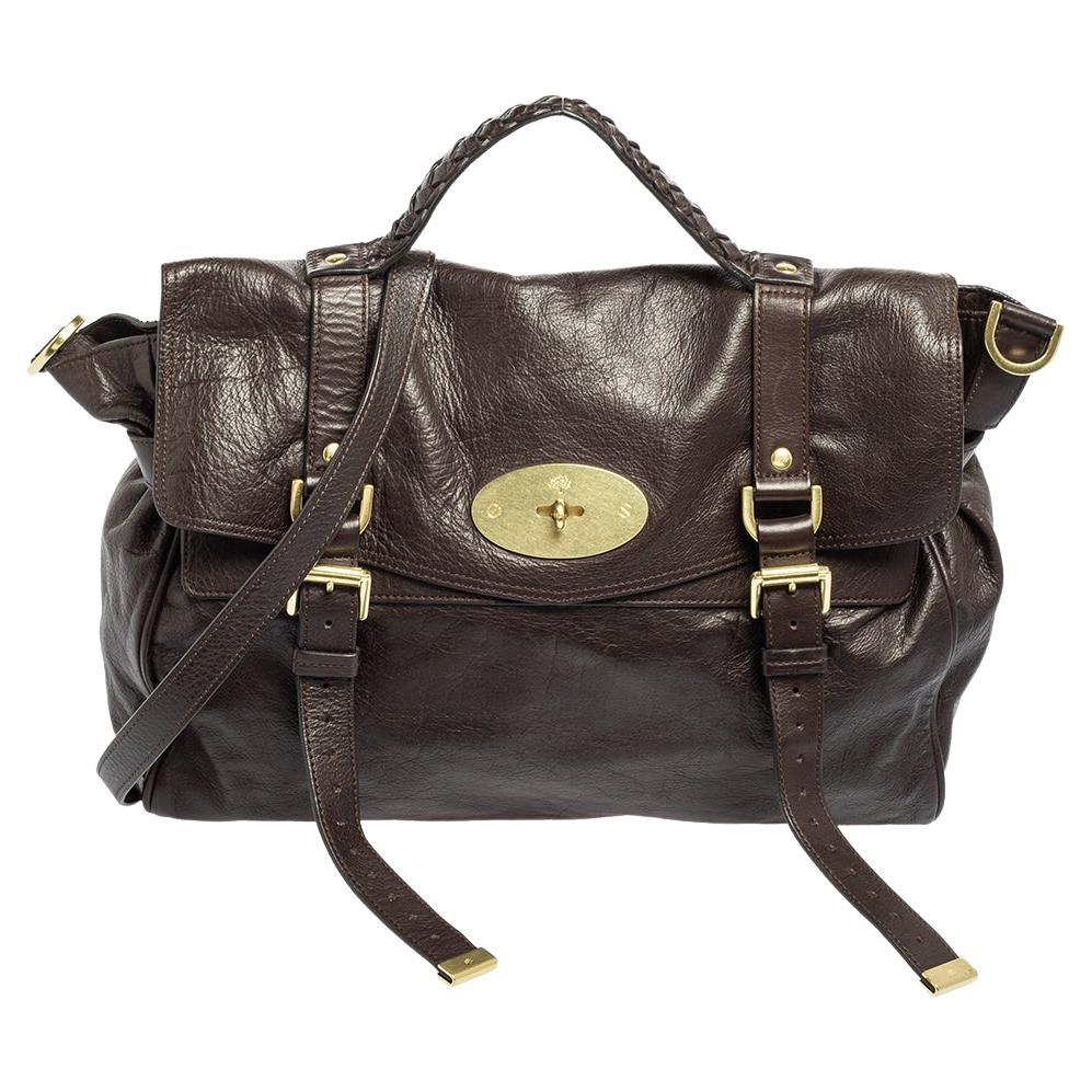 Mulberry Dark Brown Leather Oversized Alexa Top Handle Bag
