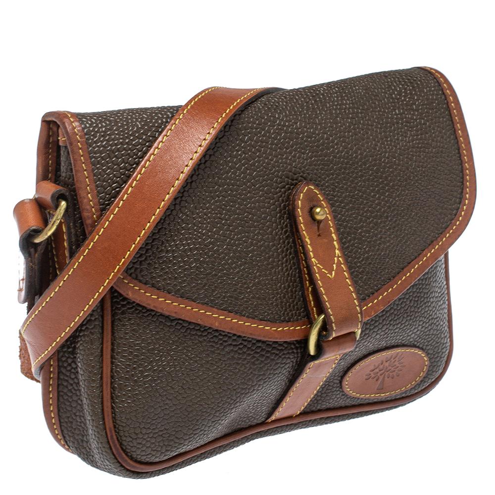 Mulberry Dunkelbraun strukturiertes Leder Vintage Klappe Crossbody Tasche (Schwarz)