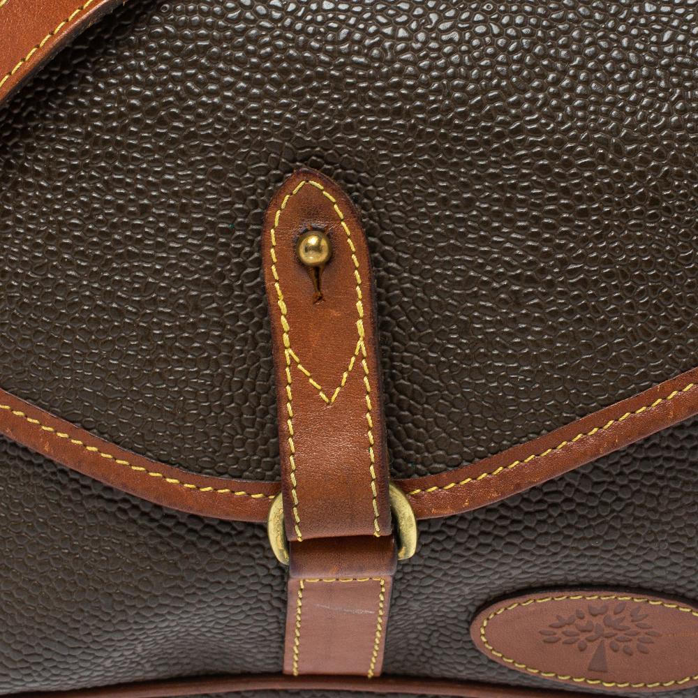 Women's Mulberry Dark Brown Textured Leather Vintage Flap Crossbody Bag