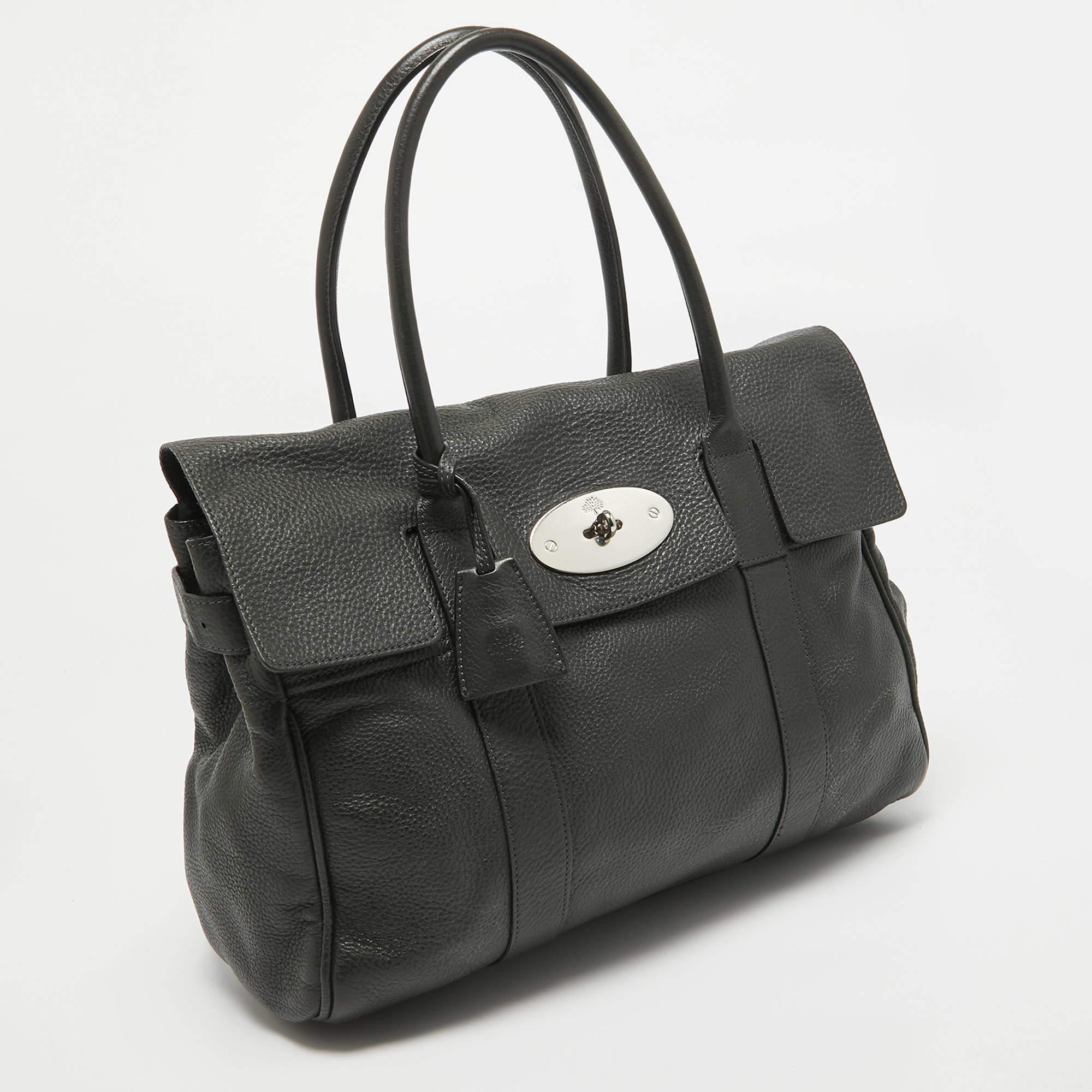 Black Mulberry Dark Grey Leather Bayswater Satchel