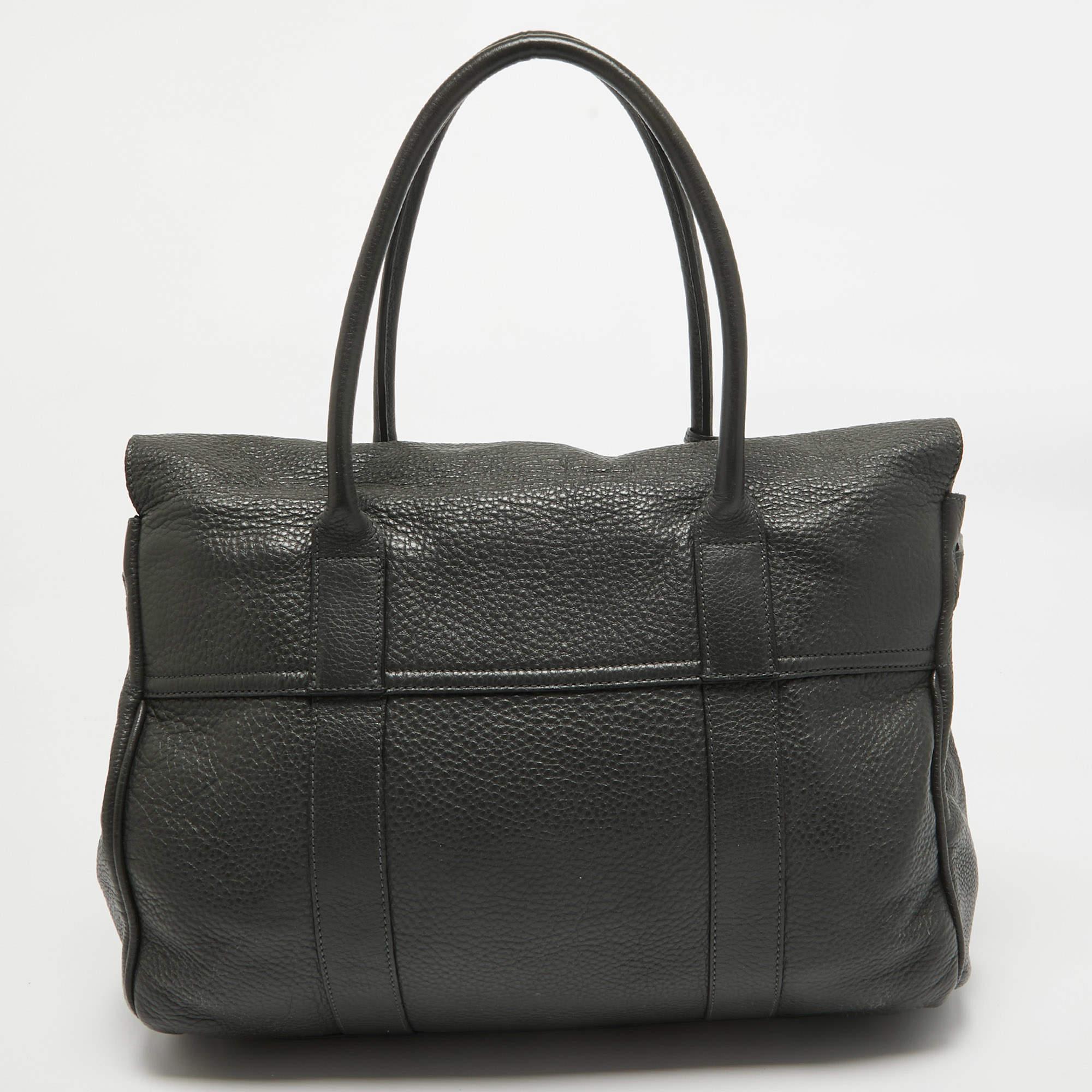 Mulberry Dark Grey Leather Bayswater Satchel In Good Condition In Dubai, Al Qouz 2