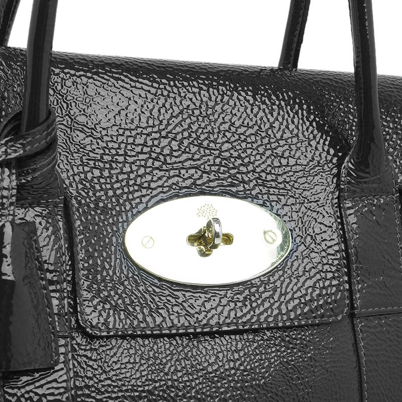 Black Mulberry Dark Grey Patent Leather Bayswater Satchel Bag